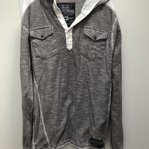 Gray and white hooded t shirt